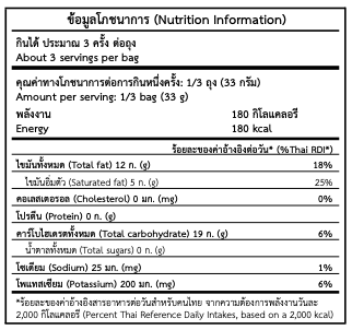 The full nutrition table format: every required nutrient listed per serving, with %Thai RDI in the right-hand column.